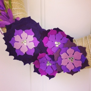 Layered purple felt flowers with a bit of sparkle!
